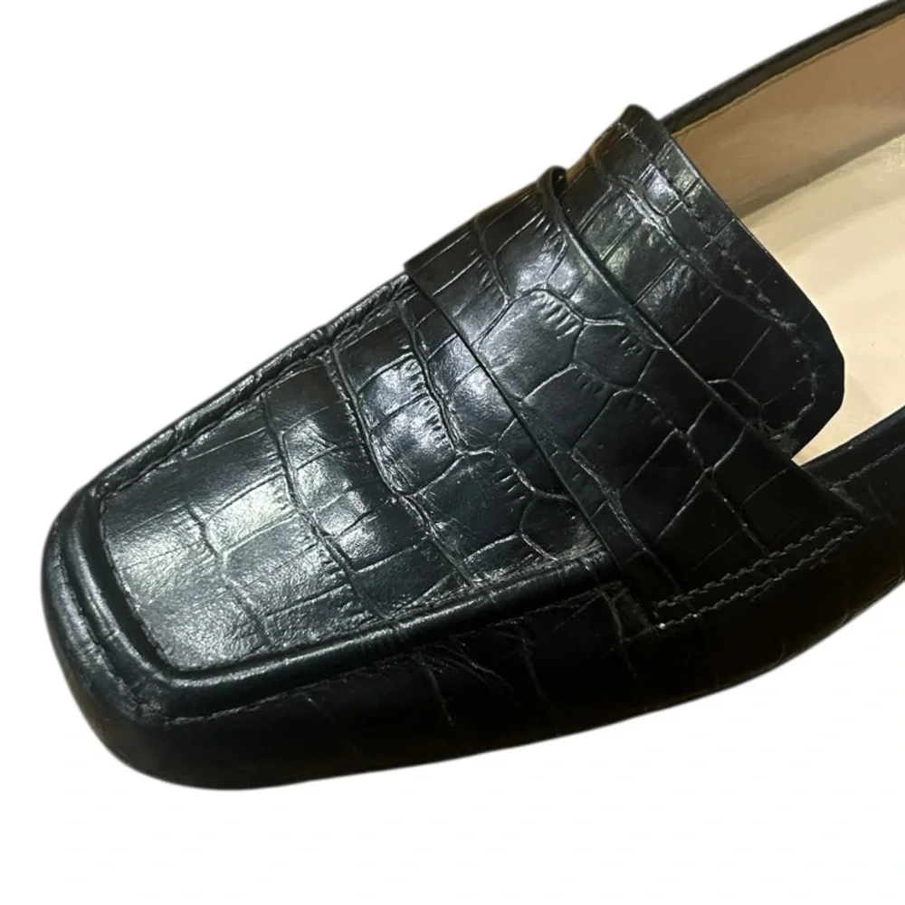 Rockport Embossed Square Toe Leather Loafers Black Size 7